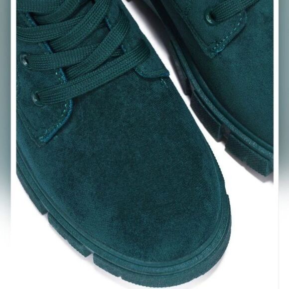 Womens Suede Combat Ankle Boots Lace Up Heeled Teal Color - Picture 3 of 4